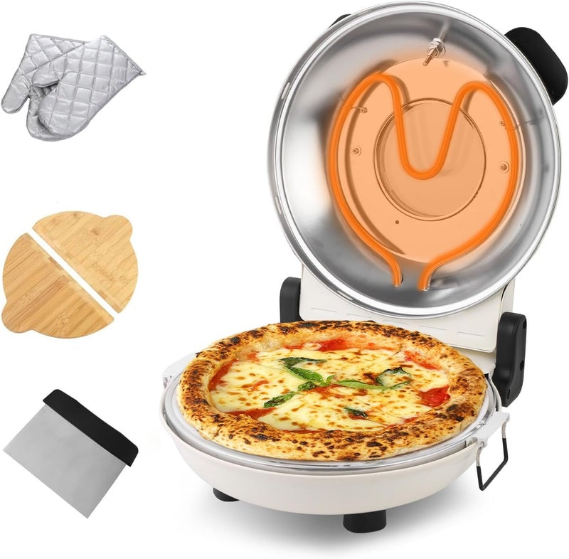 YIBAKE 12-Inch Electric Countertop Pizza Oven – 800°F Indoor Pizza Maker with Pizza Stone, Temperature Control & Timer, Includes Heat-Resistant Gloves, Wooden Peel & Dough Cutter - Image 1